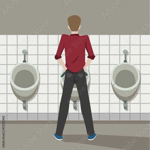man urinating in a public toilet vector flat design