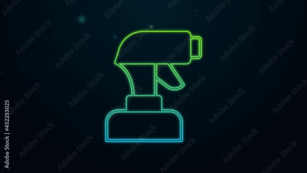 Glowing neon line Paint spray gun icon isolated on black background. 4K Video motion graphic animation Glowing neon line Paint spray gun icon isolated on black background. 4K Video motion graphic animation