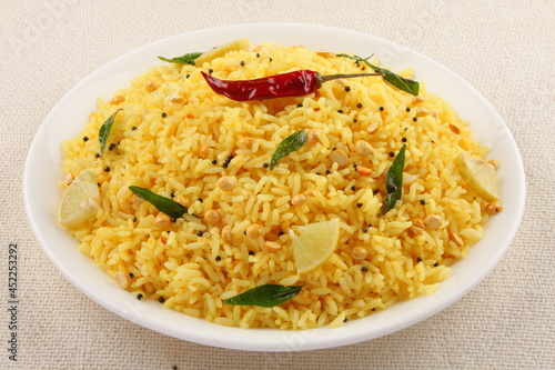 Tamilnadu vegetarian foods- homemade lemon rice- fried rice cooked with exotic spices and herbs.