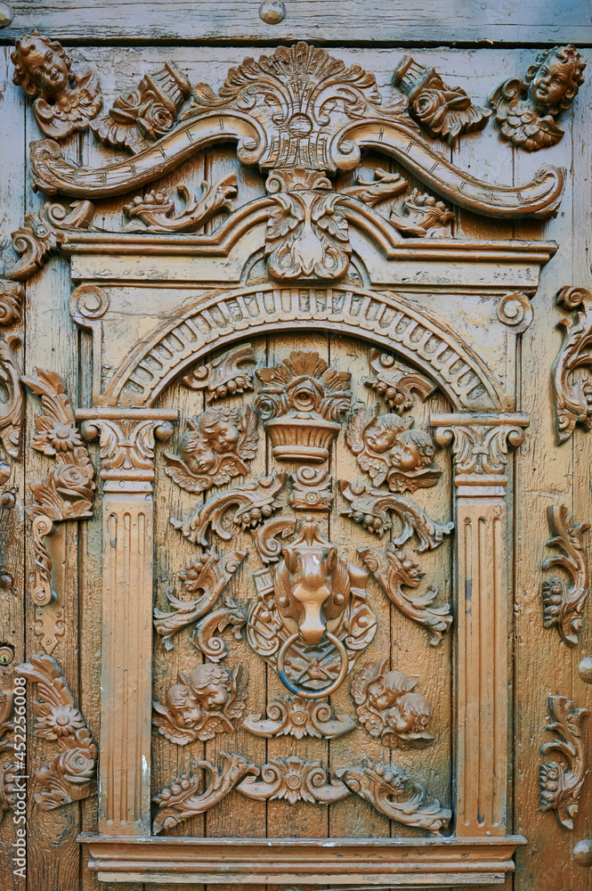 Detail of the ancient door in the Way of St James, Santo Domingo de la Calzada, La Rioja, Spain, Europe