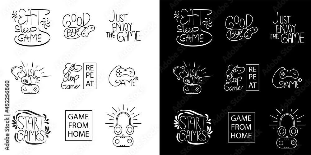 Hand drawn simple slogan games isolted on white background.
