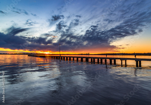 Romantic sunset  smooth water  at Como Jetty  Perth Western Australia