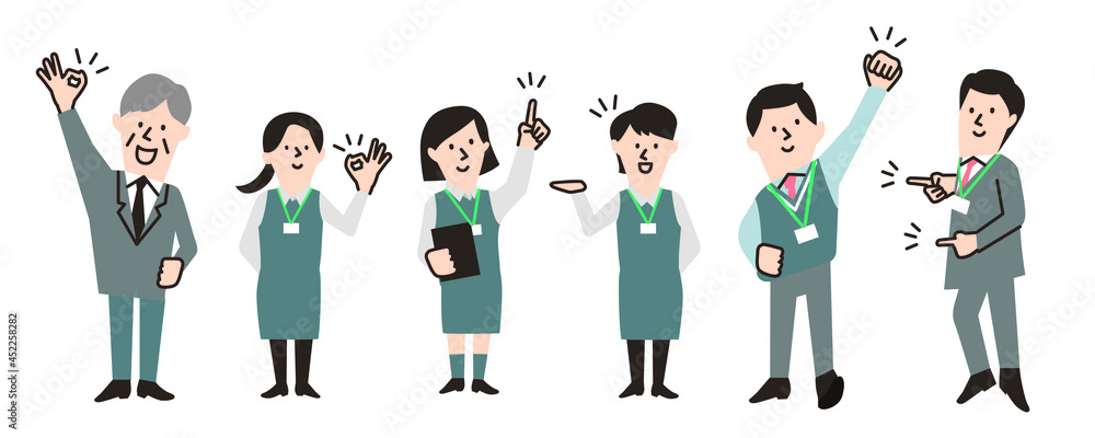 会社の制服を着た事務員 イラスト ポーズ セット Stock Vector Adobe Stock