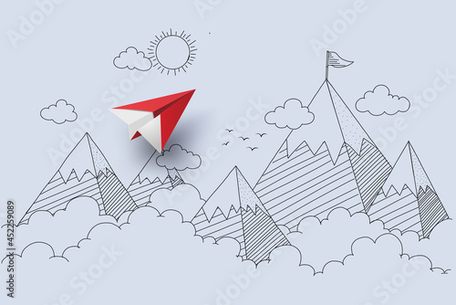paper plane flying on sky.