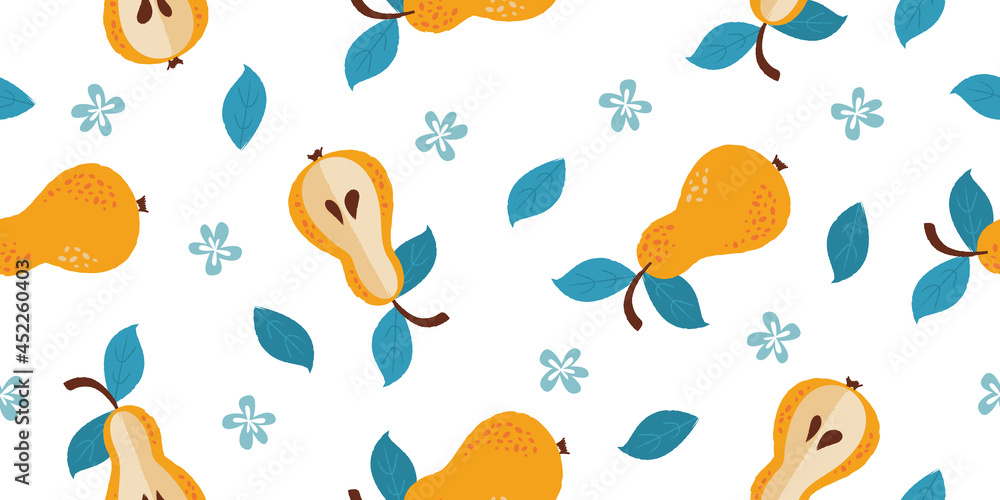 Seamless pattern with fruits. Yellow pears. On a white background. Seamless pattern with fruits. Yellow pears. On a white background.