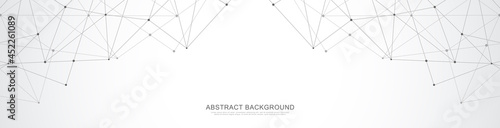 Website header or banner design with abstract polygonal background and connecting dots and lines. Global network connection. Digital technology with plexus background and space for your text