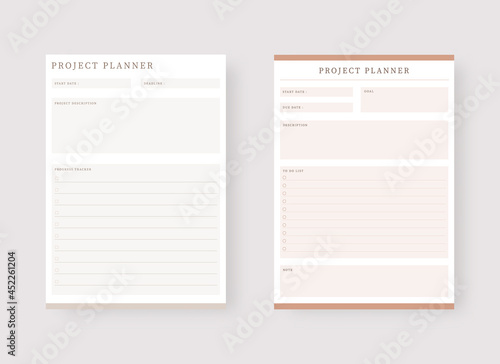 Project planner template. Set of planner and to do list. Modern planner template set. Vector illustration.
