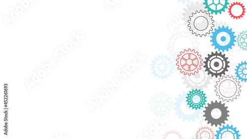 Cogs and gear wheel mechanisms. Concepts and ideas for hi-tech digital technology and engineering design. Abstract technical background of mechanical engineering