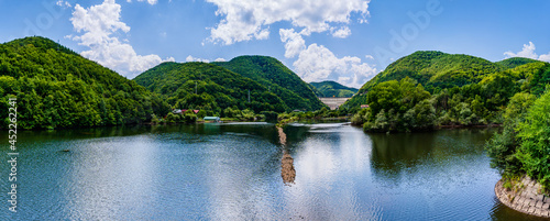 Landscape towards Tarnita Dam reservoir on Somesul Cald river in Cluj county, Transylvania, Romania photo