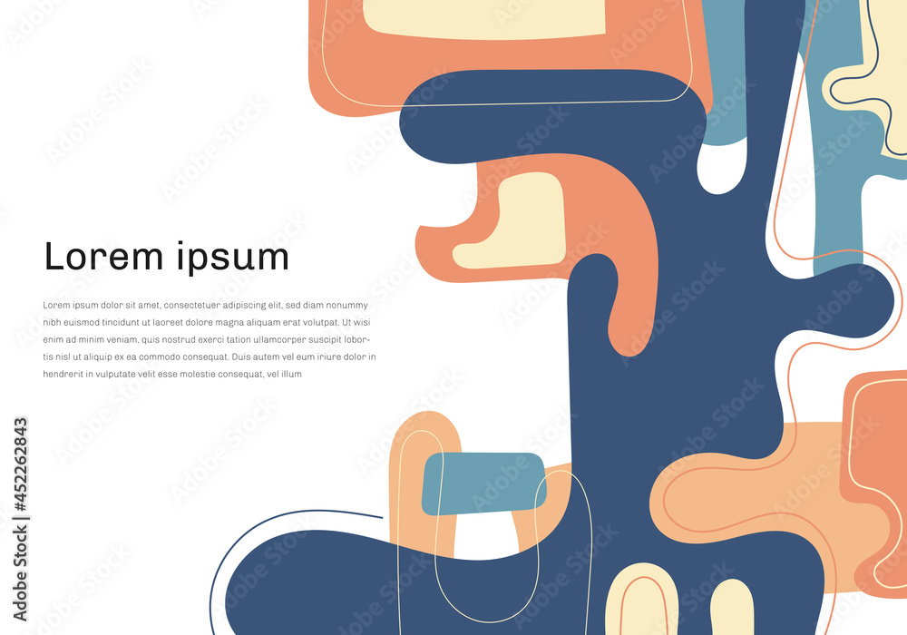 Obraz premium Abstract modern template hand drawn blue and orange organic dynamic shapes elements compositions of colored lines on white background