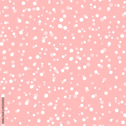 Abstract hand drown polka dots background. Pink dotted seamless pattern with white circles. Template design for invitation, poster, card, flyer, textile, fabric