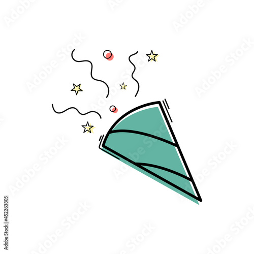 Confetti party popper colorful linear icon. 10 eps illustration for party. Confetti logo isolated  on white background.