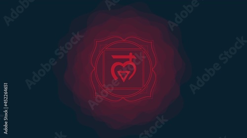 Sacral chakra of Muladhara sign. Icon with rounded circle smoke aura. Yoga symbol. Animated shape motion graphic video photo