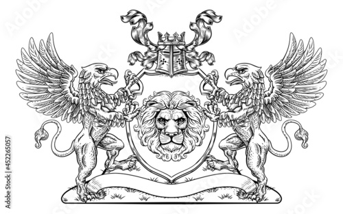 Crest Griffin Coat of Arms Lion Family Shield Seal