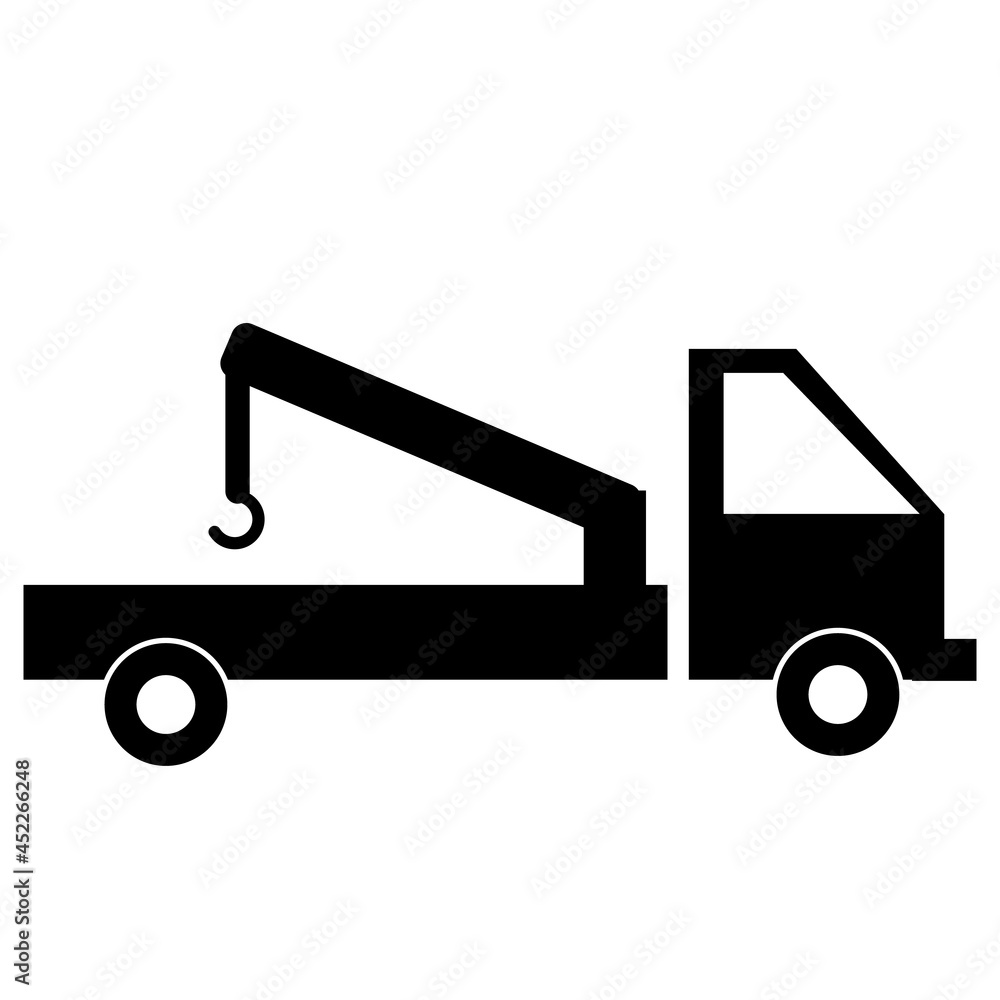 tow truck icon on white background. construction machine sign. wrecker truck symbol. flat style.