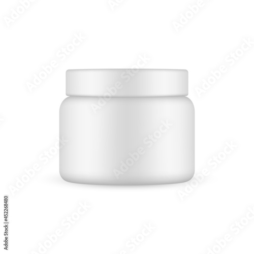 Blank Cosmetic Jar Mockup, Front View, Isolated on White Background. Vector Illustration