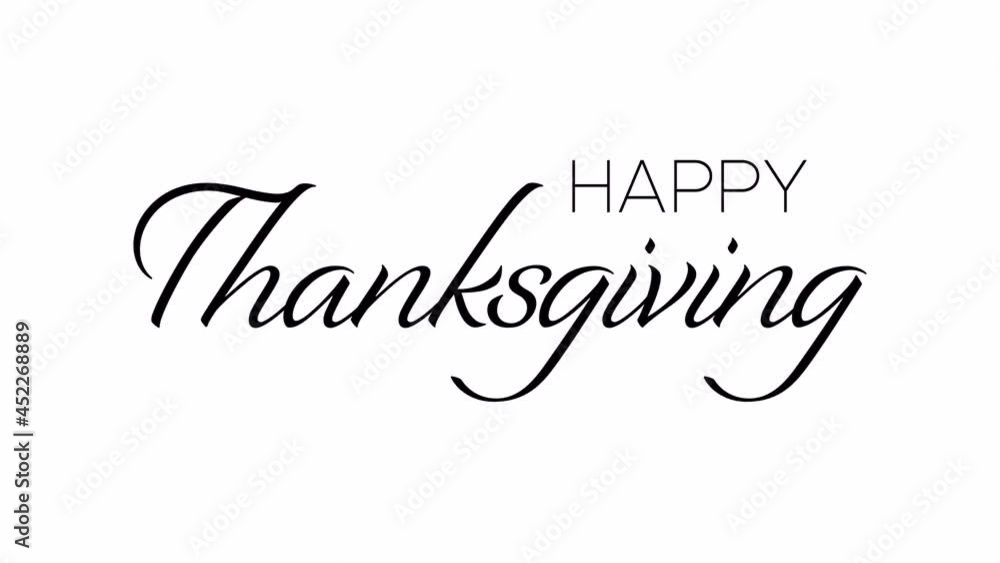 Happy Thanksgiving Handwritten Animated Text. Holiday Animation on White and Black Background