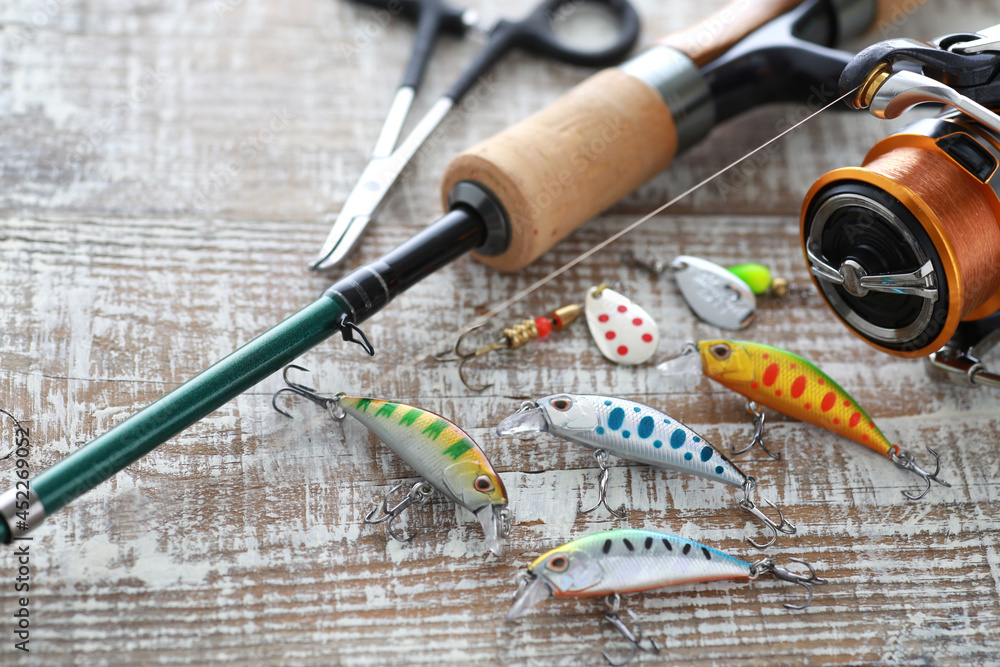 渓流釣りの道具とリールとルアー Stock Photo Adobe Stock