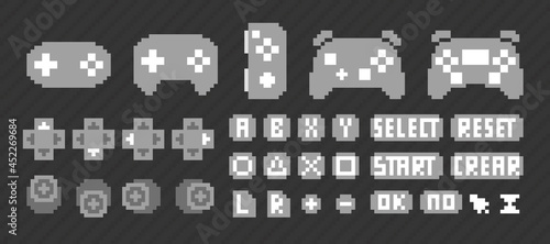 Pixel art vector controller and icons for games user interface