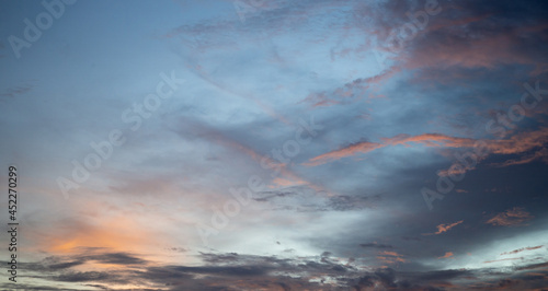 Sky and clouds at sunset. it is beautiful red and orange colors of sunrise or sunset.