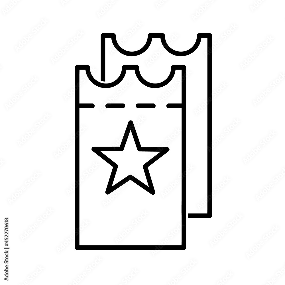 Ticket icon. Flat pictogram for web. Line stroke. Simple symbol isolated on white background. Outline vector eps10