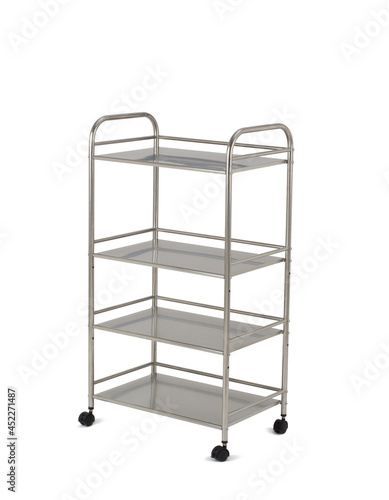 Stainless steel racks with wheels isolated on white background