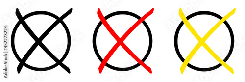 Symbolische Wahlkreuze schwarz rot gelb auf weissem Hintergrund