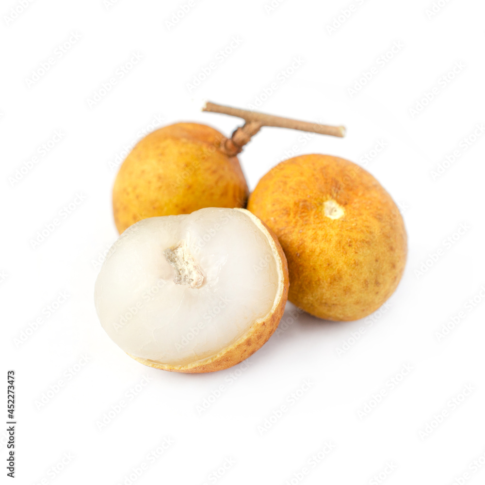 Closed up longan fruit on white background. For tropical fruit plant or agricultural product concept Closed up longan fruit on white background. For tropical fruit plant or agricultural product concept
