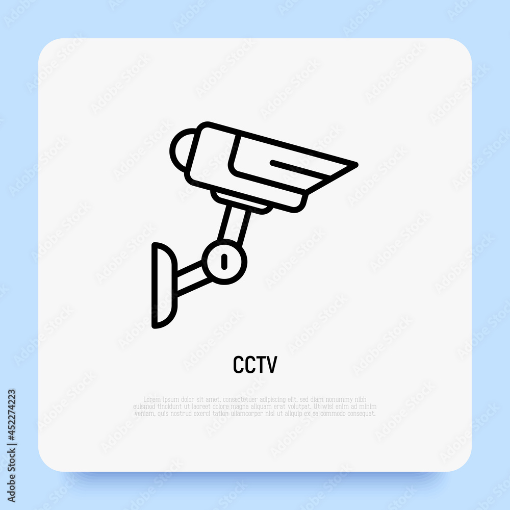 CCTV, surveillance camera thin line icon. Security, protection, video control system. Modern vector illustration CCTV, surveillance camera thin line icon. Security, protection, video control system. Modern vector illustration