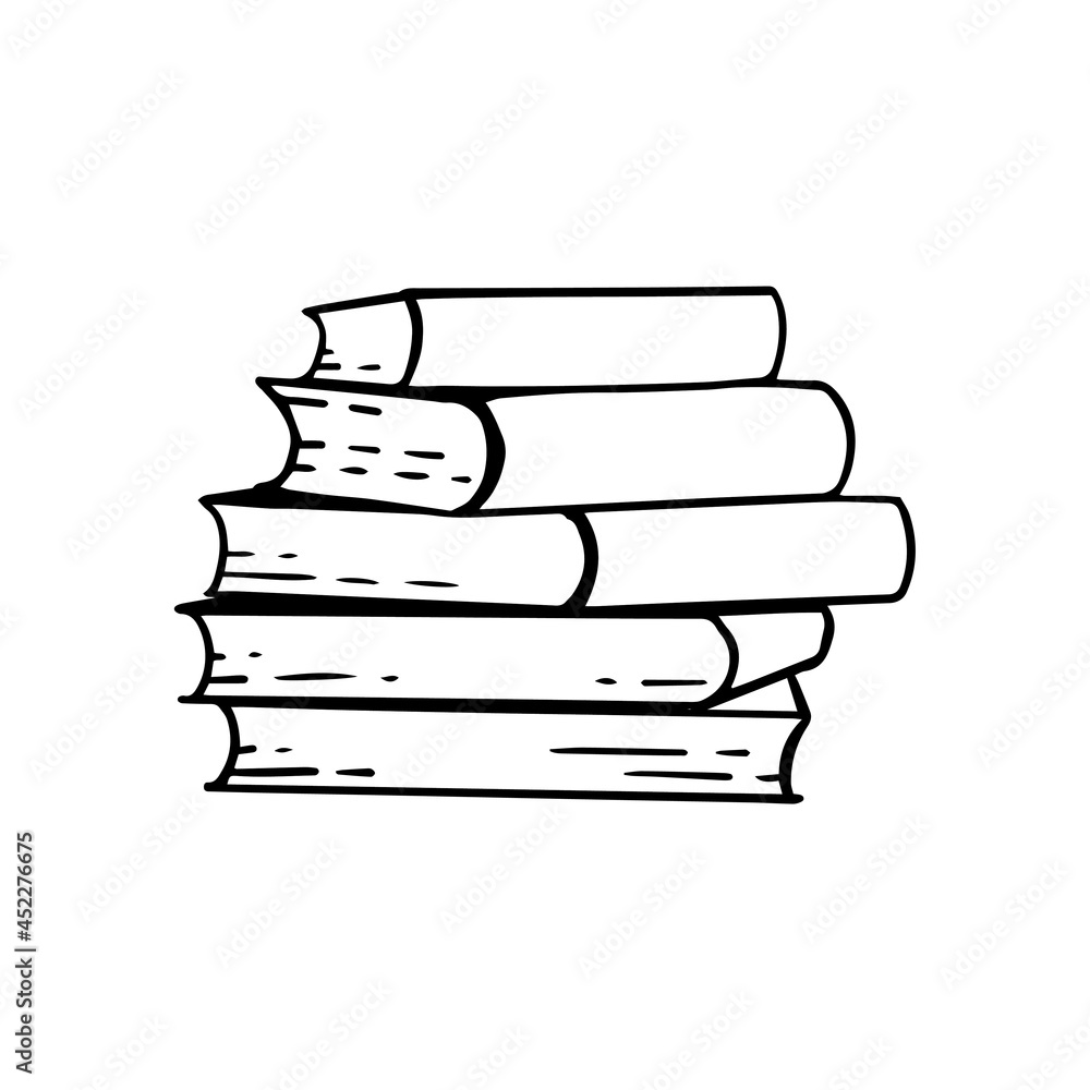 Books stack sketch on a white isolated background. Hand-drawn library literature. Vector illustration Books stack sketch on a white isolated background. Hand-drawn library literature. Vector illustration