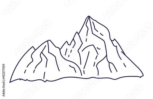 Outline mountains, hills. Icon. Nature, adventure, alpinism, tourism