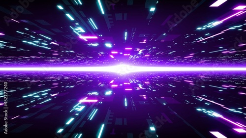 Purple Flare Light in the Digital Futuristic Cyberspace