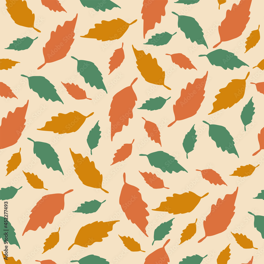 Seamless forest patterns with autumn leaves. Autumn background. Vector wallpaper. Cover of a notebook, notepad. Pattern for fabric or wallpaper.