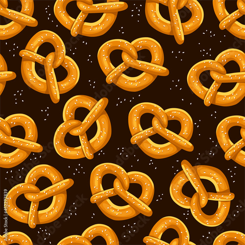Pretzel seamless pattern on an isolated background. Vector background for Oktoberfest. Cartoon