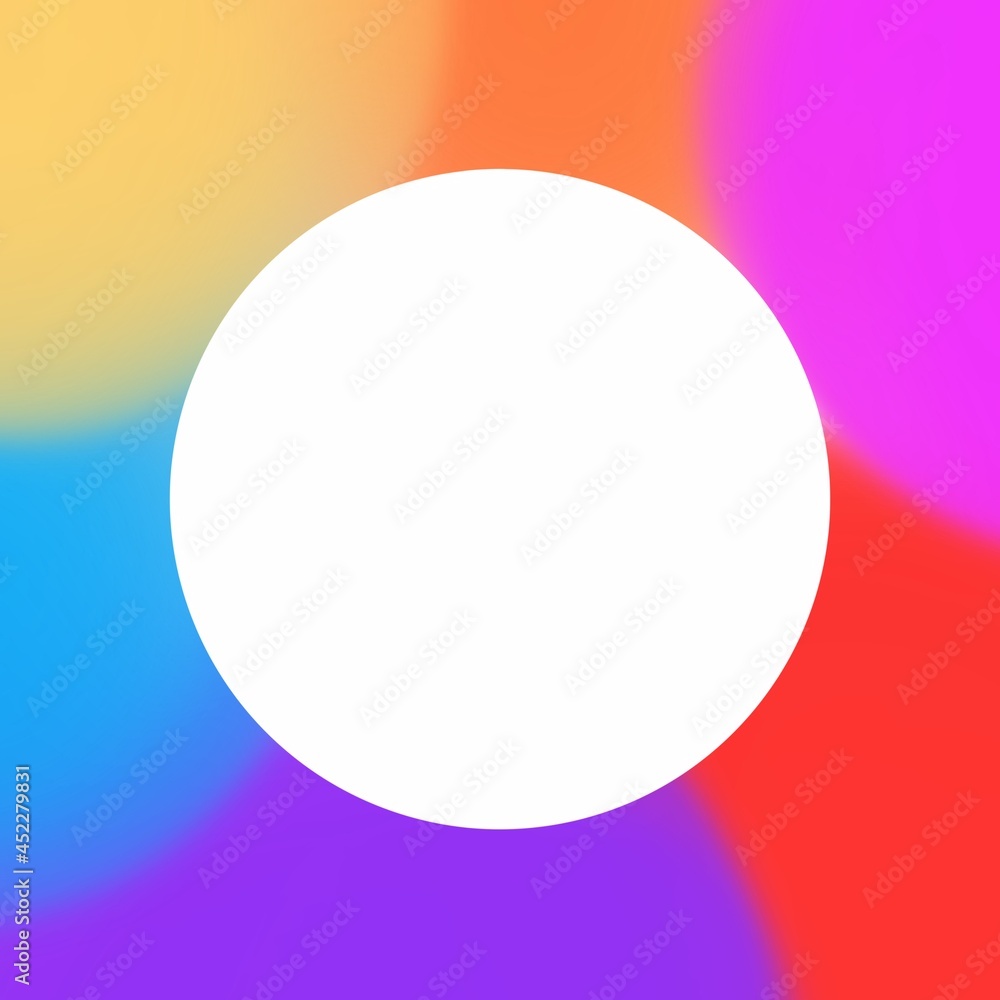 White circle on a rainbow background. Round banner.