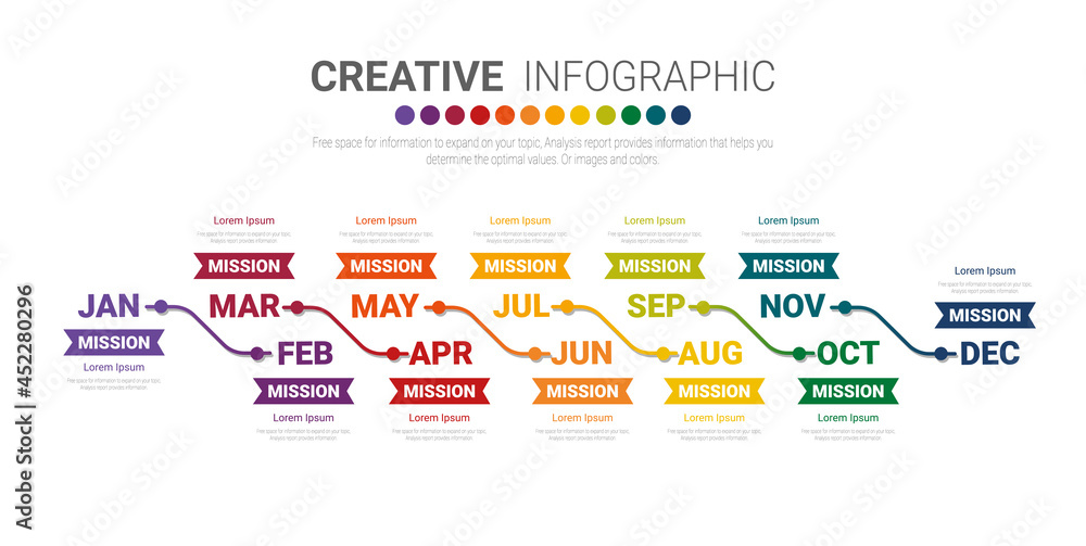 Presentation business infographic template for 12 months, 1 year, can be used for Business concept with 12 options, steps or processes.