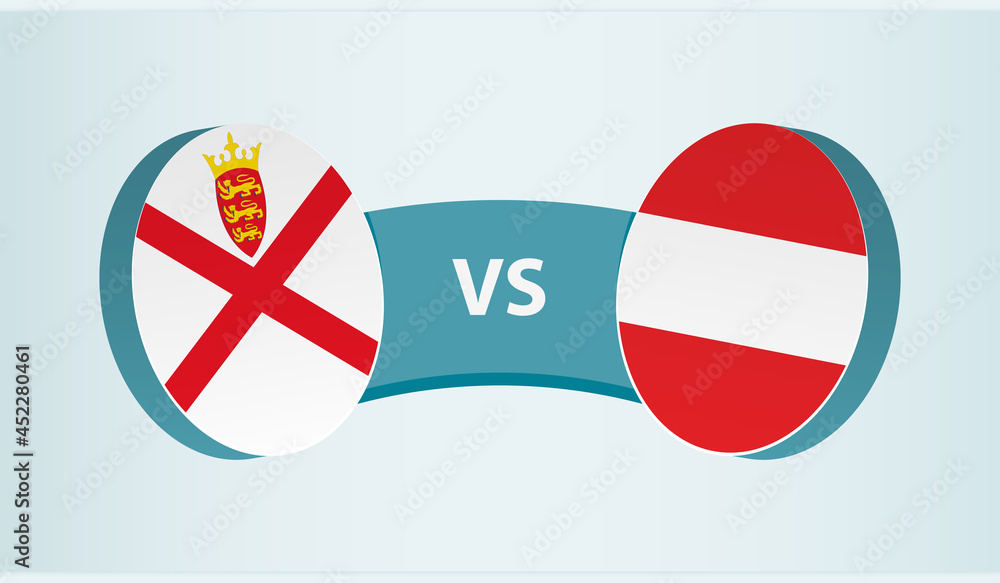 Jersey versus Austria, team sports competition concept. Round flag of countries. Jersey versus Austria, team sports competition concept. Round flag of countries.