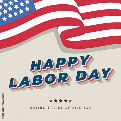 Fényképezés Happy labor day USA celebration vector illustration with american flag, and map