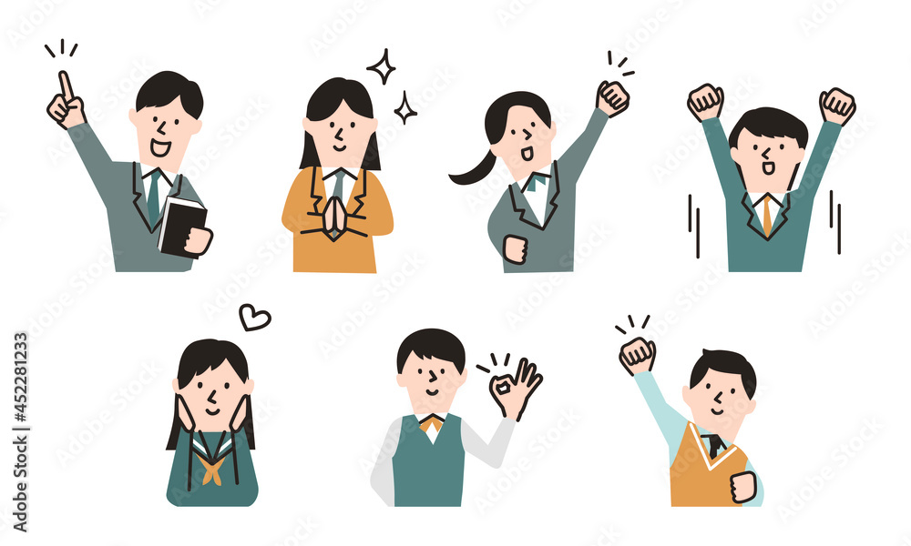 やる気満々の学生たちの上半身イラスト Stock Vector Adobe Stock