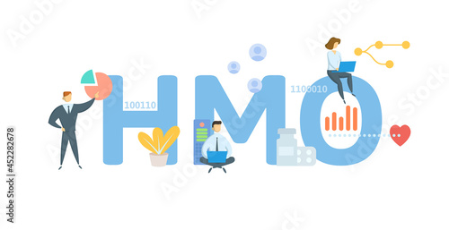 HMO, Health Maintenance Organization. Concept with keyword, people and icons. Flat vector illustration. Isolated on white. photo