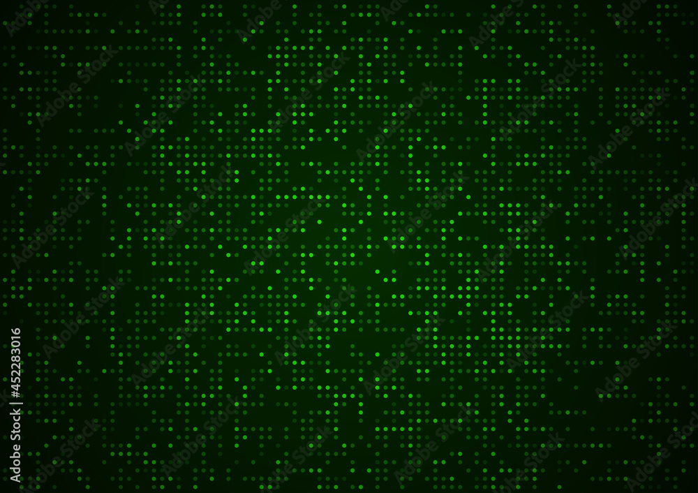 Digital technology background. Digital data dot green pattern pixel background