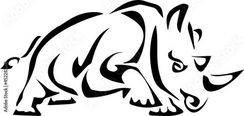 Splendid tribal running rhino tattoo design. Logo vector illustration.