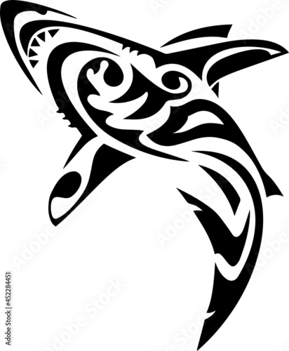 Shark tattoo tribal stylised maori koru design fish ideal for tattoo design
