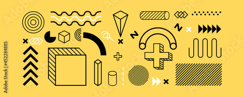 Memphis design elements. Retro funky graphic. 90s trends designs and vintage geometric element.