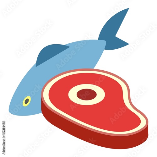Protein food icon isometric vector. Fresh fish and raw beef meat steak. Meat product and seafood
