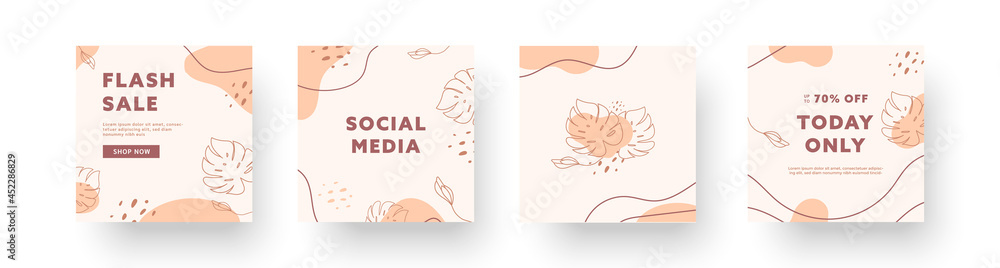 Abstract creative backgrounds collections. Set of minimal trendy design templates for business social media stories with cute elements. Vector illustration