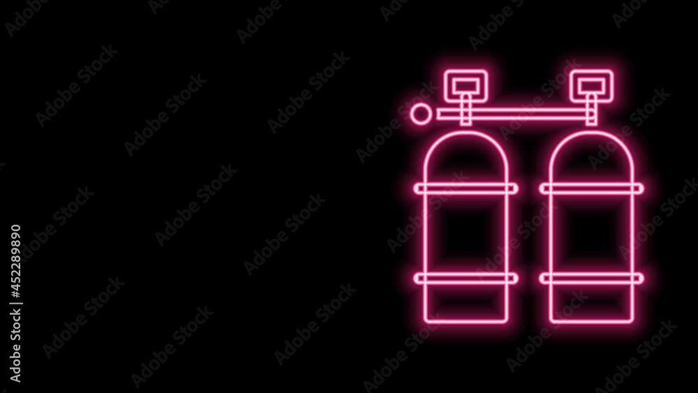 Glowing neon line Aqualung icon isolated on black background. Oxygen tank for diver. Diving equipment. Extreme sport. Diving underwater equipment. 4K Video motion graphic animation Glowing neon line Aqualung icon isolated on black background. Oxygen tank for diver. Diving equipment. Extreme sport. Diving underwater equipment. 4K Video motion graphic animation