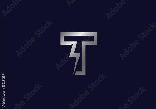 Initial T Power lightning thunder Logo. letter G and thunder bolt icon combination isolated on dark background, Logo Design Template element, vector illustration