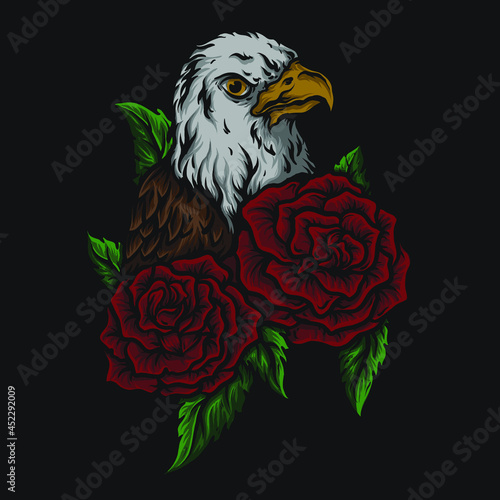 artwork illustration and t shirt design eagle and rose