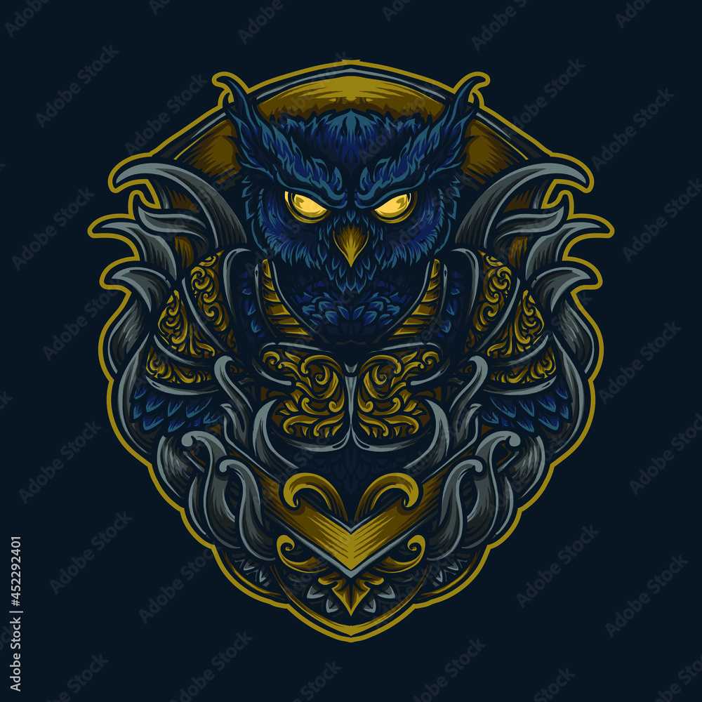 Fototapeta premium artwork illustration and t shirt design owl engraving ornament